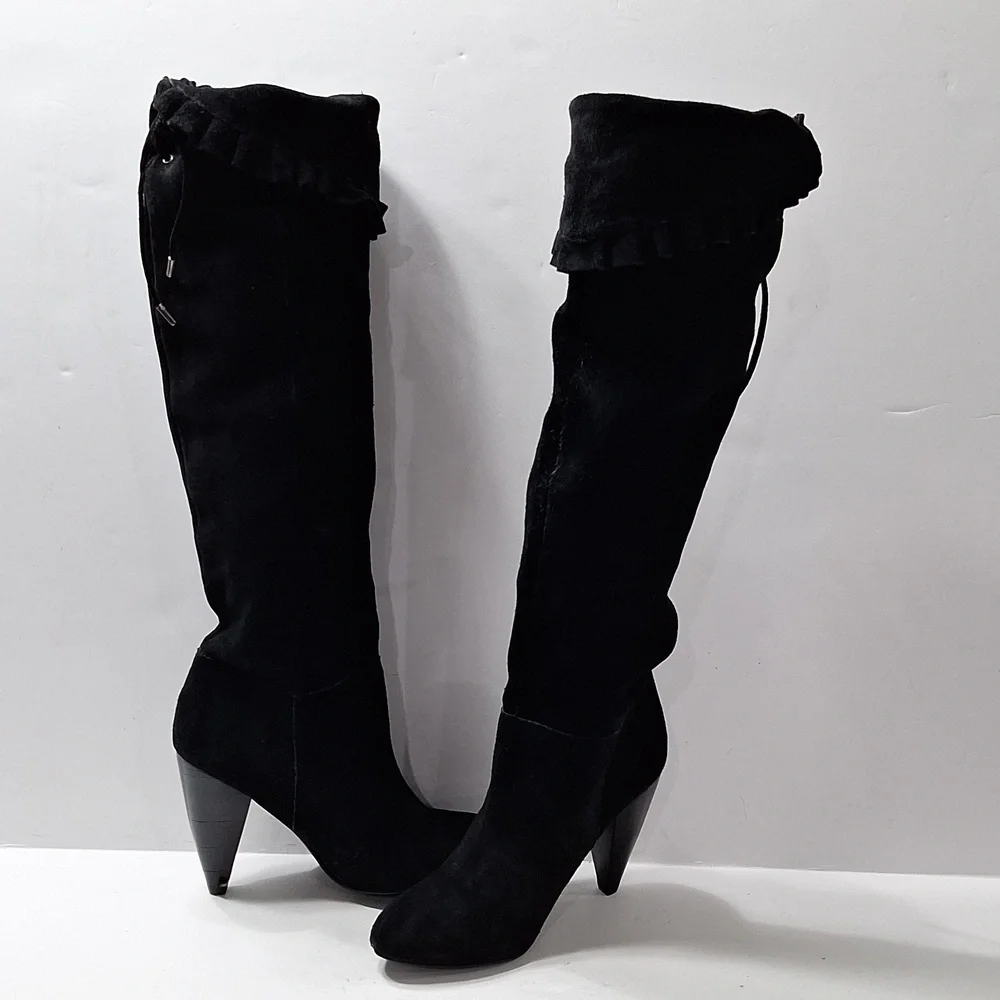 BCBGeneration Black Suede Leather Whimsigoth Over The Knee Boots Size 5.5B